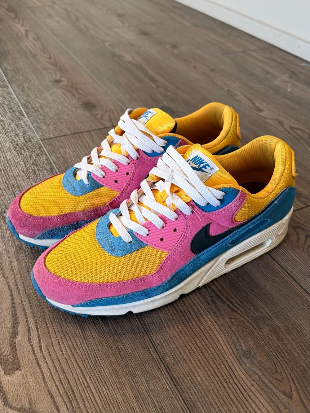 Nike Air Max 90 Colorblock Athletic Shoes - Yellow Pink Blue